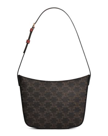 Celine Medium Celine Croque Bag In Triomphe Canvas And Calfskin Coffee