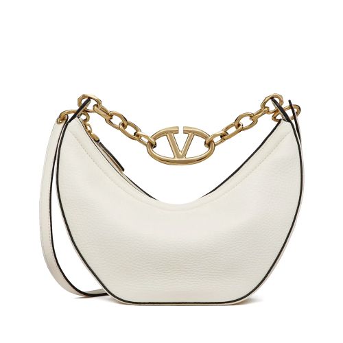 Valentino Small Vlogo Moon Hobo Bag In Grainy Calfskin With Chain